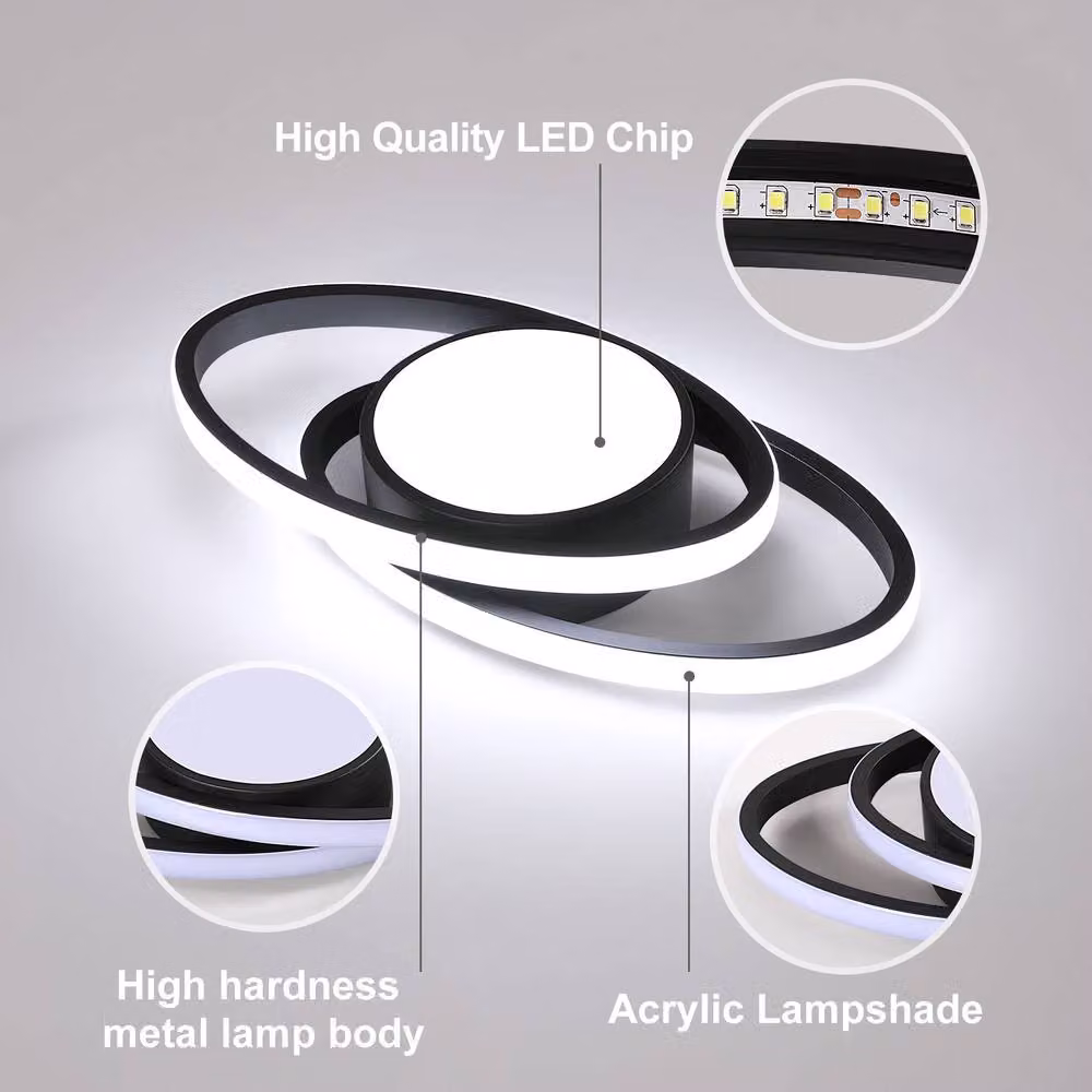 Goeco Modern Round LED Ceiling Light, 39W, 6500K Cool White, Black – 4