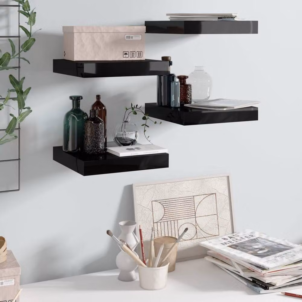 Berkfield Home Set of 4 Floating Wall Shelves in High Gloss Black, W/D/H: 23 x 23.5 x 4 cm – 2