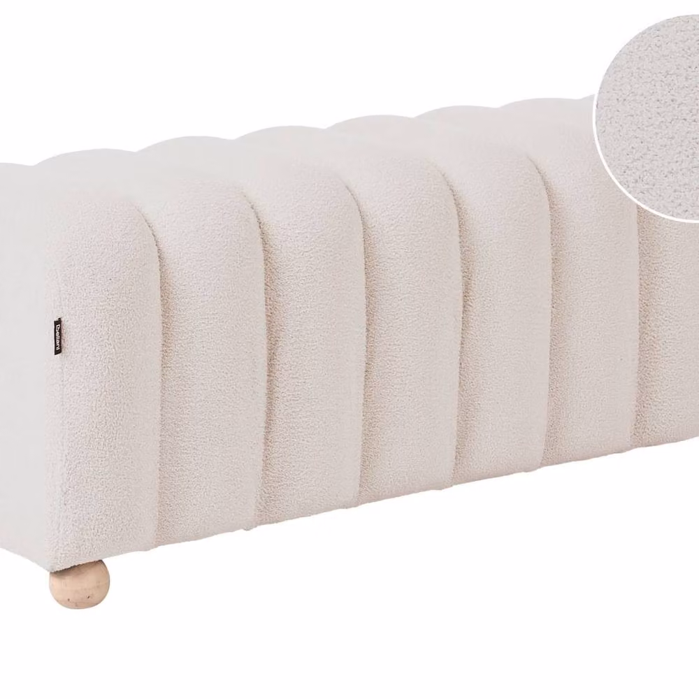 Wyld and Coco Off-White Boucle Bed Bench with Round Rubberwood Legs in White – 2