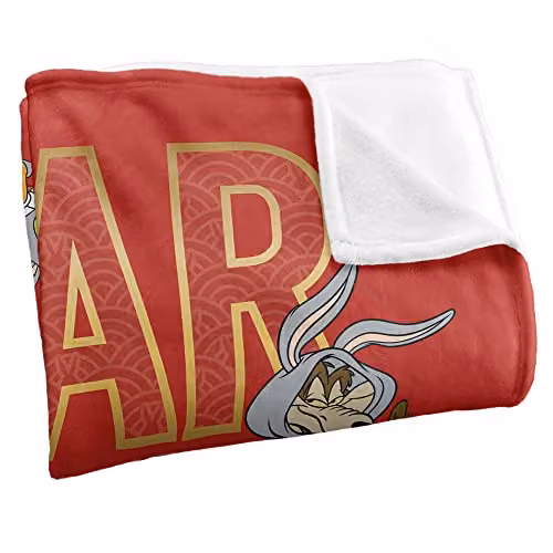 LOGOVISION Looney Tunes Year of the Rabbit Super Soft Fleece Throw Blanket, Multicolour and White, W: 152 cm, D: 127 cm – 2