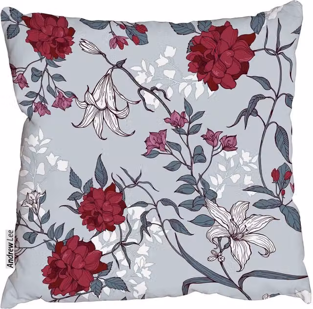 Benjamin Tate Design LTD Roses and Lilies Floral Cushion, Red and Multicolour, W/D/H: 60 x 60 x 1 cm