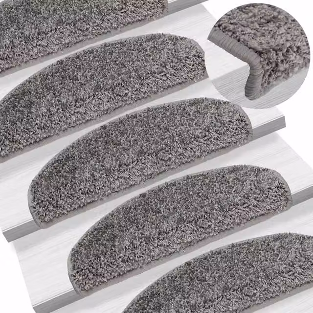 Berkfield Home Non-Slip Carpet Stair Treads, 15 Pieces, Grey, W: 65 cm, D: 21 cm, H: 4 cm – 1