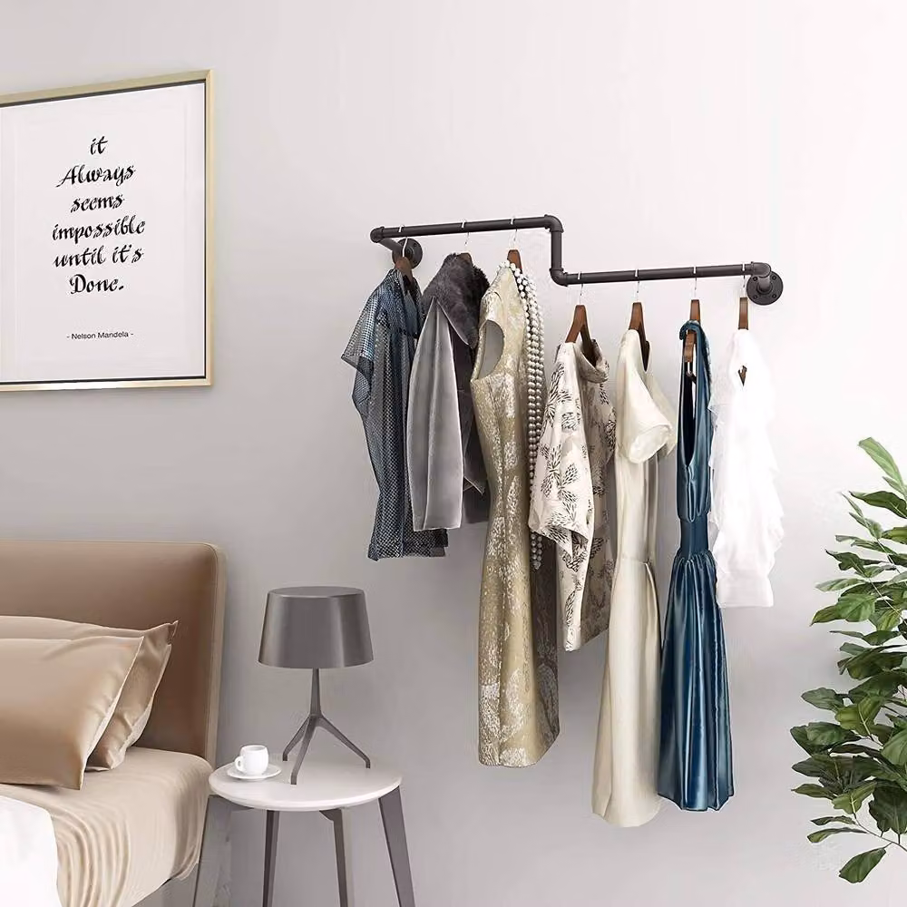 Dprodo Wall Mounted Metal Clothes Rack in Matt Black, Width: 100 cm – 5