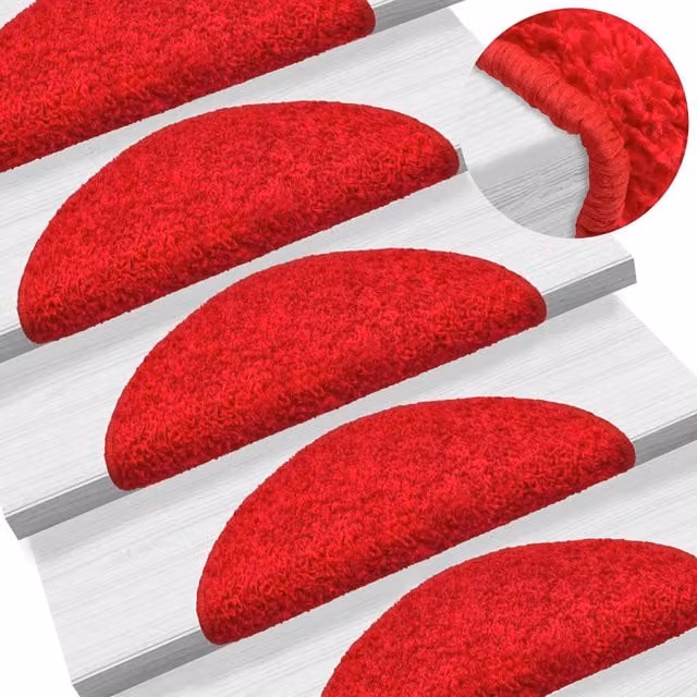 Berkfield Home Red Carpet Stair Treads, 15 Piece Set, W/D/H: 56 x 17 x 3 cm