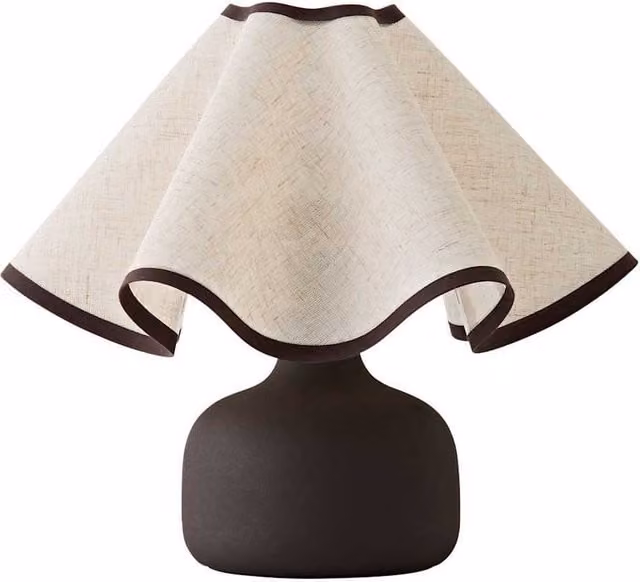 ValueLights Emilia Ceramic Table Lamp with Linen Wave Shade in Chocolate Brown and Beige