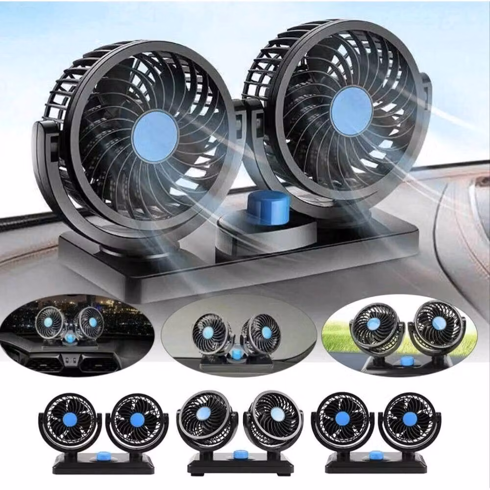 NESTLUNE 12V Twin Dash Mount Cooling Fan for Car, Van or Truck, Black – 3