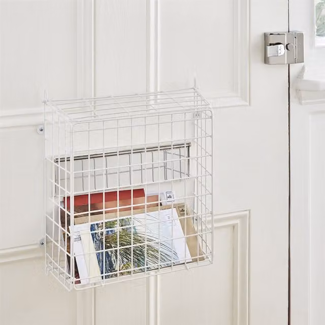 House of Home White Metal Letter Box Cage with Lid for Front Door Mounting
