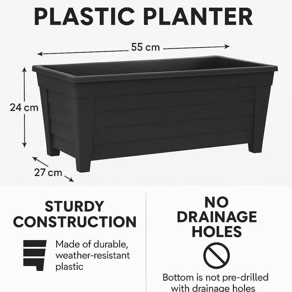 Havendro Set of 4 Large Black Plastic Garden Planters and Flower Pots, 55 cm – 2