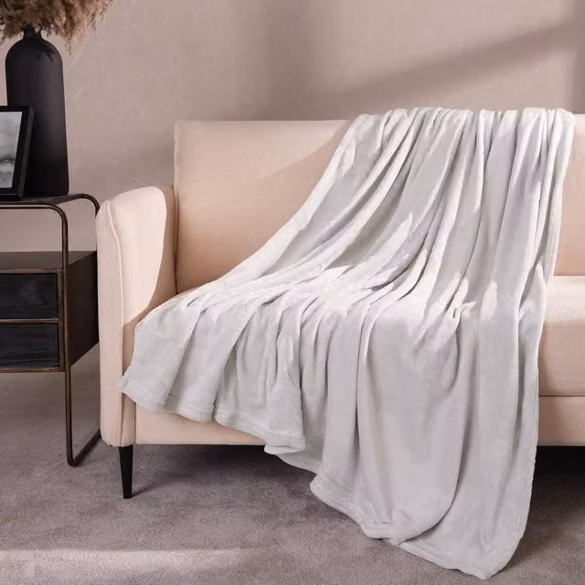 OHS Ultra Soft Flannel Fleece Throw Blanket in Silver Grey, W/D/H: 200 x 240 cm – 2