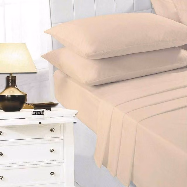 K Collection Beige Cotton Percale Fitted Sheet, W/D/H: 140 x 200 cm