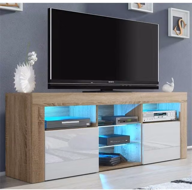 PAWNORA Modern TV Unit with Oak Matt Body and White Gloss Doors – 1