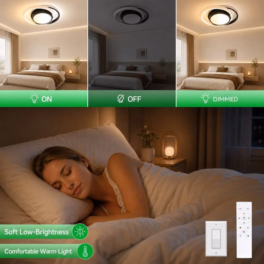 Goeco Modern Double Ring LED Ceiling Light, 32W, Dimmable with Remote Control, Black – 6