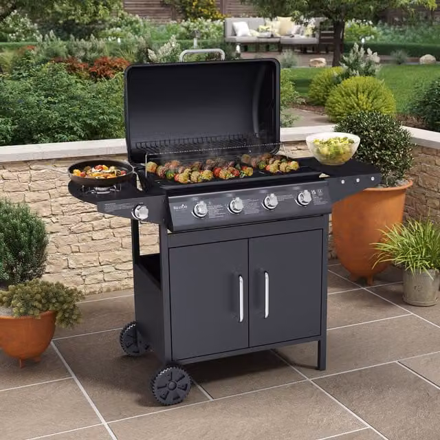 BillyOh Matrix 4 Burner Gas BBQ with Side Burner and Cover, Black