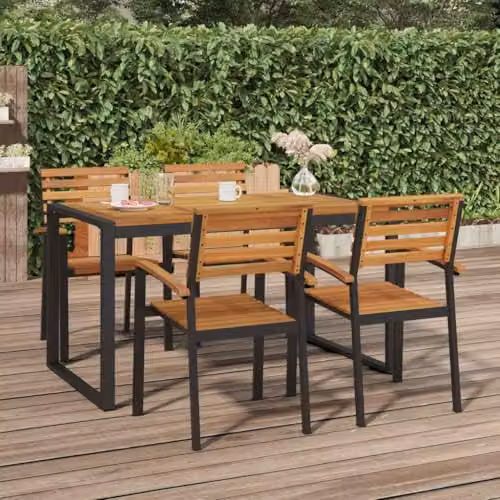 vidaXL Garden Table in Brown Acacia Wood with U-shaped Legs, W/D/H: 140 x 80 x 75 cm – 2