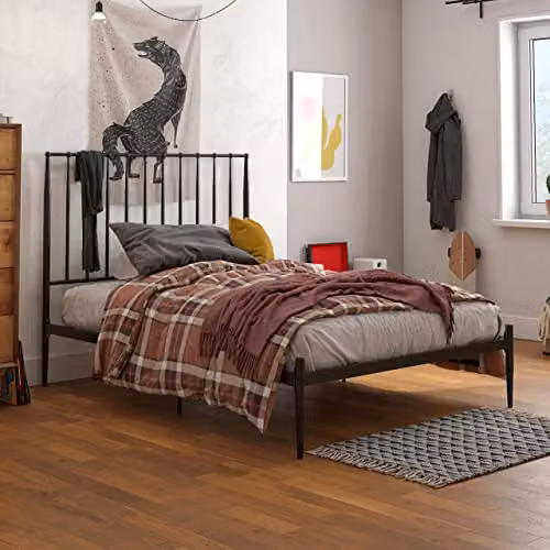 DHP Giulia Modern Metal Bed in White, King Size (W/D/H: 180 x 200 cm) – 1