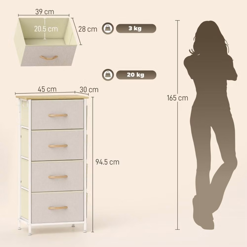 STILVORA Chest of 4 Fabric Drawers with Steel Frame in Beige – 2