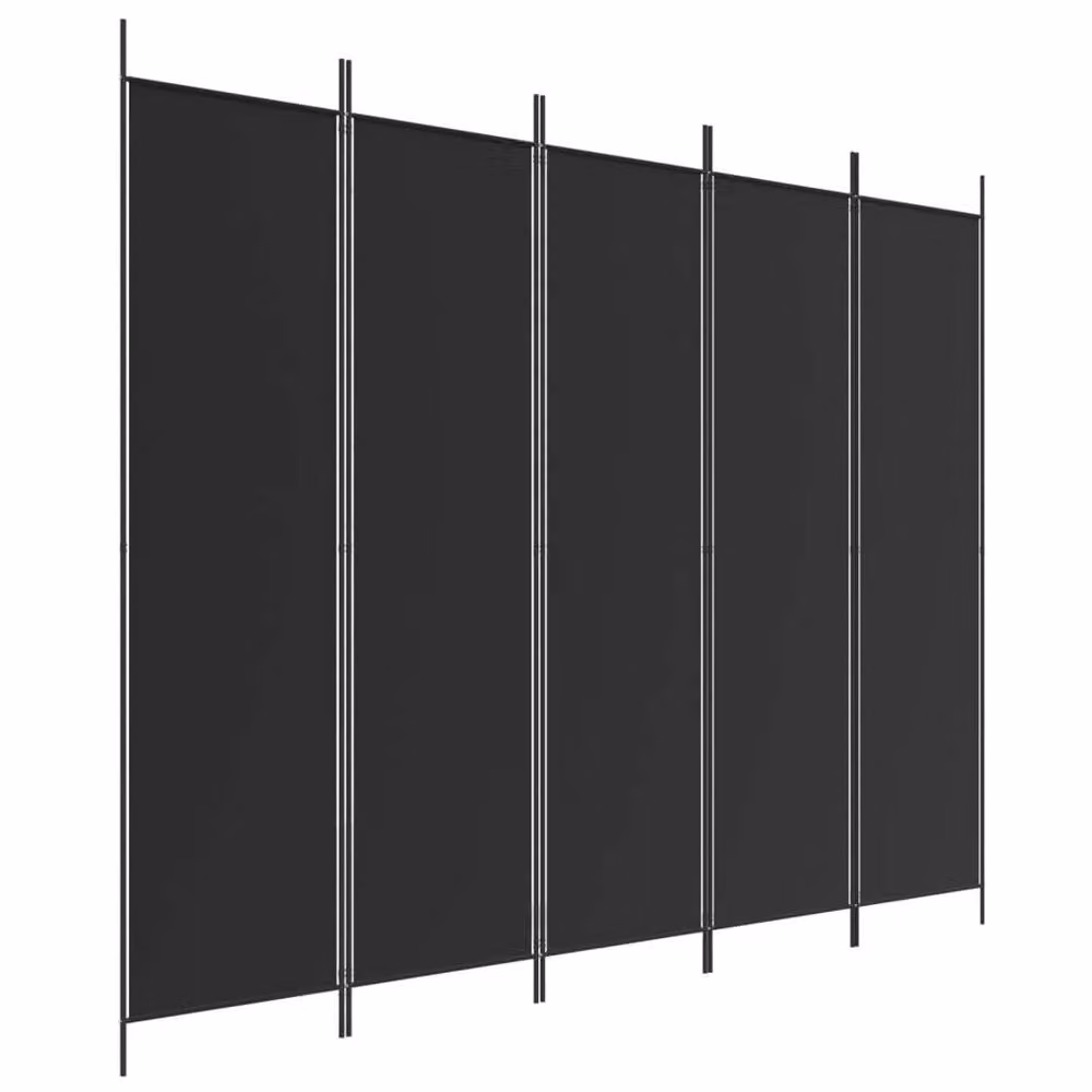 Berkfield Home 5-Panel Modern Room Divider in Black Fabric and Metal, W: 250 cm, H: 200 cm – 3