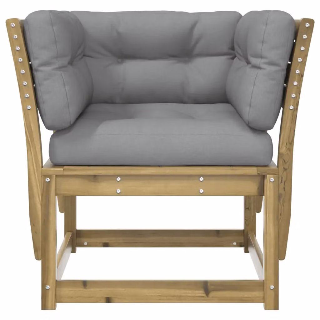 Berkfield Brown Impregnated Pine Wood Garden Sofa Armrest with Cushions – 3