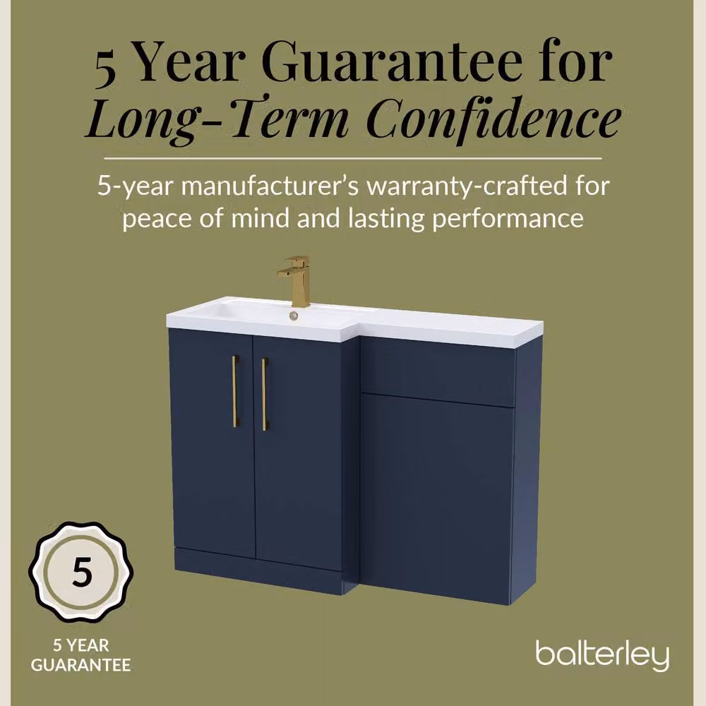 Balterley Modern Blue Left-Hand Vanity and WC Unit Combination with Brushed Brass Details, W: 110 cm, H: 84 cm – 5