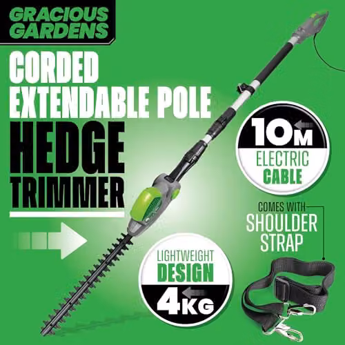 Gracious Gardens 550W Electric Long Reach Reciprocating Hedge Trimmer with 45cm Blade in Grey and Green – 2