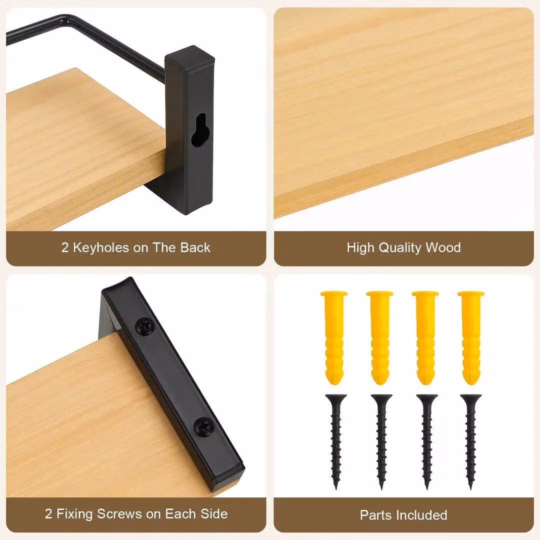 Hinsinc 2-Pack Brown Wooden Wall Mounted Kitchen Spice Racks, W/D/H: 40 x 9 x 7 cm – 4