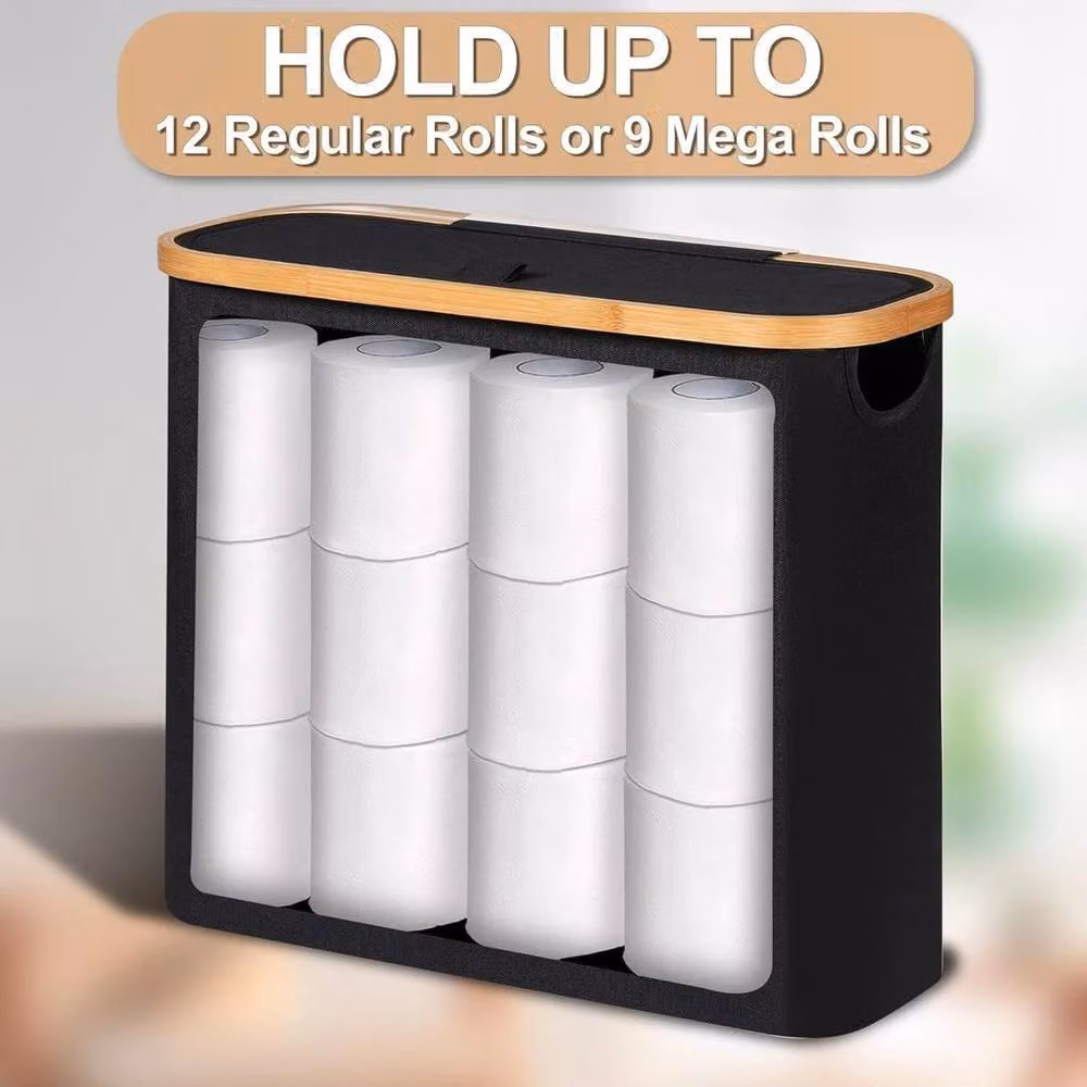 KORVIXA Black Bamboo Freestanding Toilet Roll Storage Basket, W: 70 cm, H: 65 cm, D: 15 cm – 4