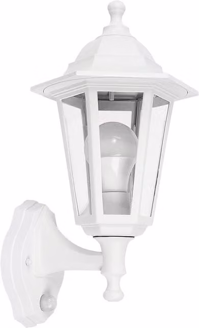 ValueLights White Outdoor Garden Wired Security Lantern Wall Light with Motion Sensor and IP44 Rating