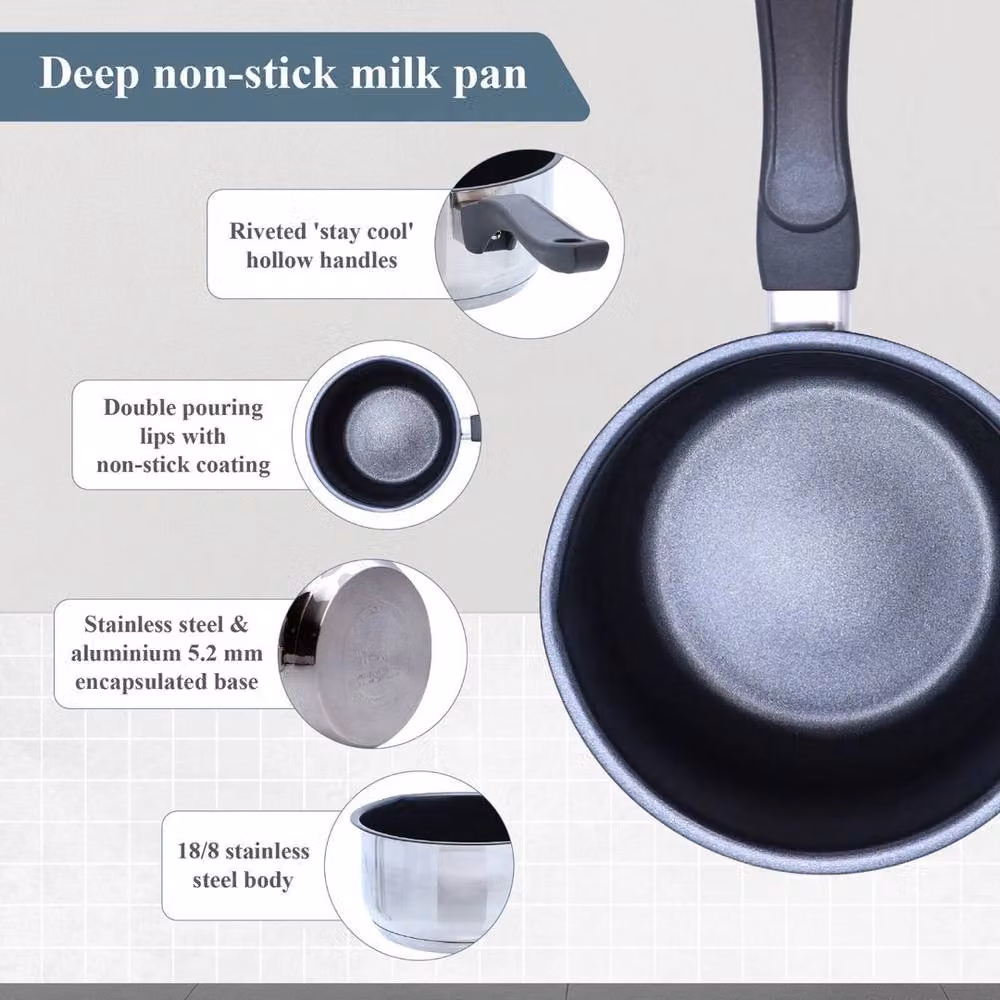 FLAVORA Buckingham Non-Stick Silver Milk Pot with Pouring Spout – 3