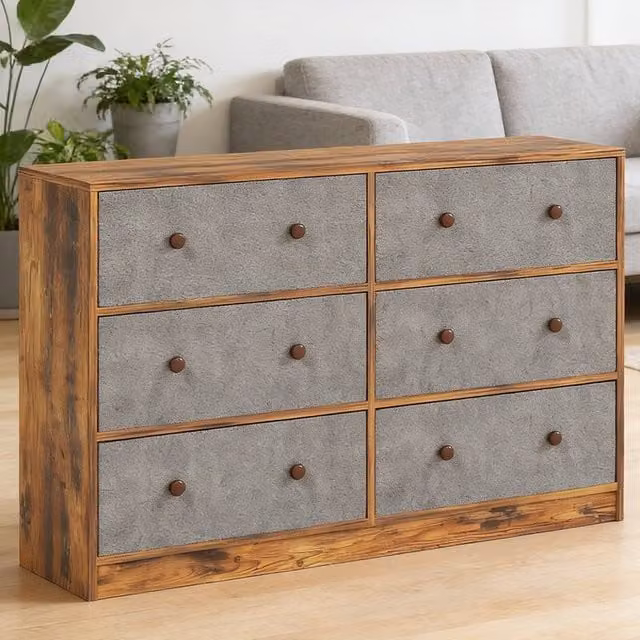 FORGEVIO 6-Drawer Freestanding Chest of Drawers for Bedroom in Grey and Rustic Multicolour – 1