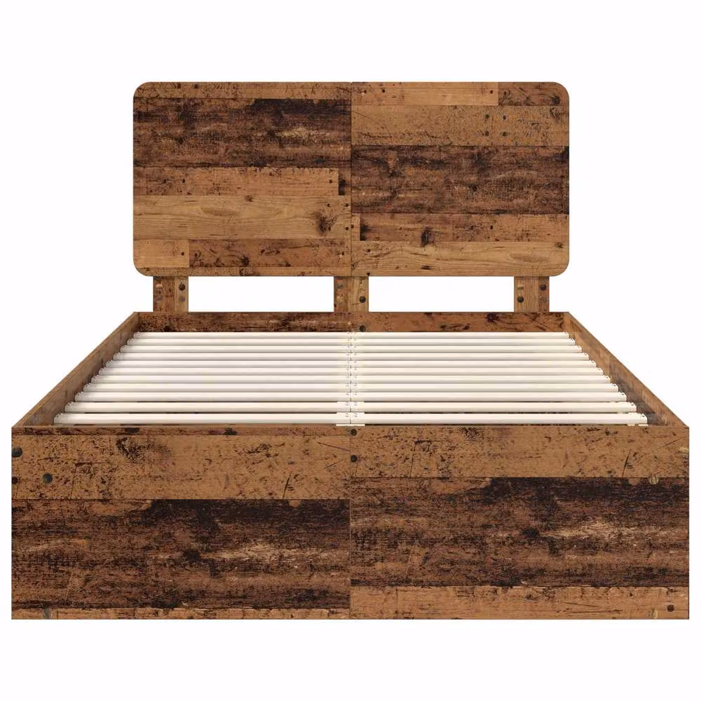 Berkfield Home Bed Frame with Headboard in Old Wood Brown, Solid Pine and MDF, W: 135 cm, L: 190 cm – 4