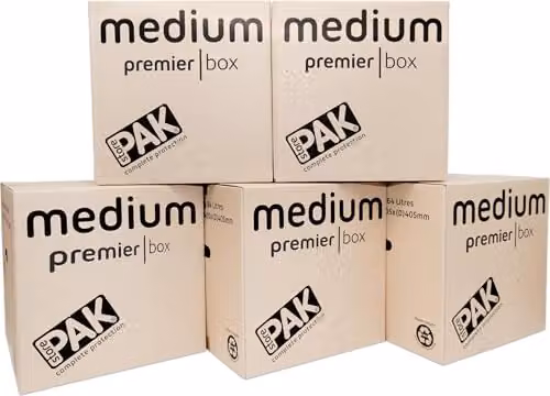 StorePAK Heavy Duty Medium Double Walled Moving Boxes, 5 Pack, Brown, W/D/H: 40.5 x 40.5 x 40.5 cm