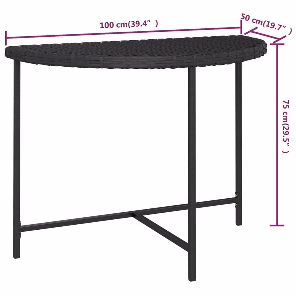 Berkfield Home Black Poly Rattan Garden Table, W: 100 cm, D: 50 cm, H: 75 cm – 4