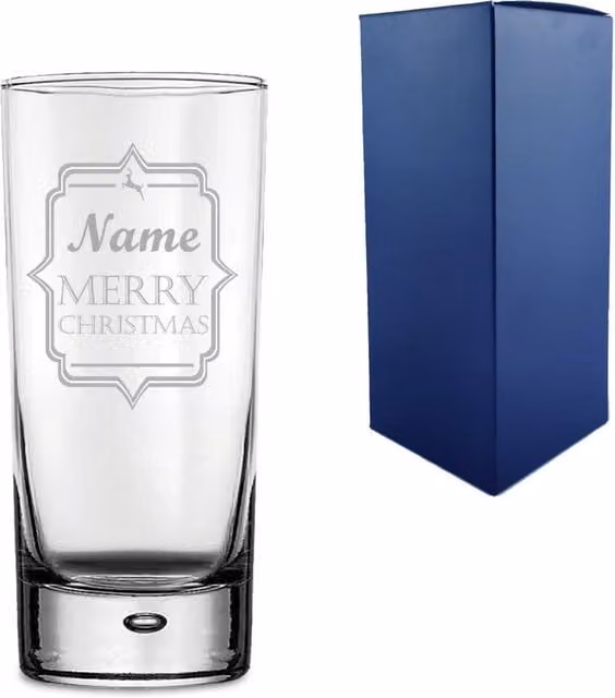 Uniqueful Personalised Merry Christmas Design Glass Hiball Tumbler, Clear, 300ml
