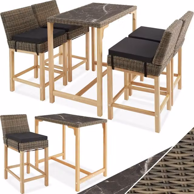 tectake Kutina Garden Table and 4 Chairs Set in Brown with Composite and Powder Coated Aluminium