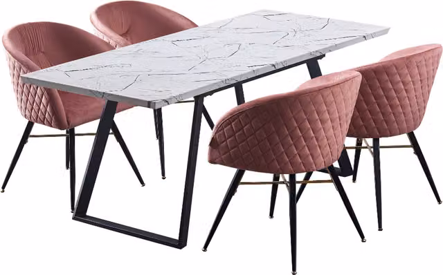 Life Interiors Vittorio Toga LUX Modern Extendable Rectangular Marble Dining Set with 4 Pink Chairs