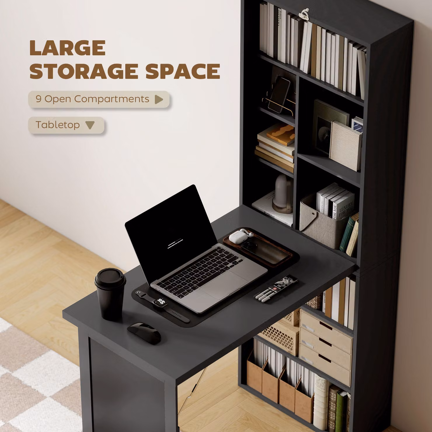HOMCOM Three-Part Modern Computer Desk with Storage and Chalkboard, Black – 5