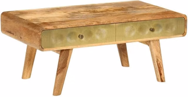 Berkfield Home Solid Mango Wood Coffee Table in Brown and Gold, W: 90 cm, D: 50 cm, H: 40 cm – 1