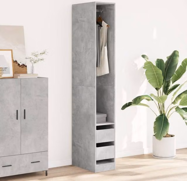 Berkfield Home Concrete Grey Wardrobe with Integrated Drawers and Open Shelving, W/D/H: 30 x 50 x 200 cm