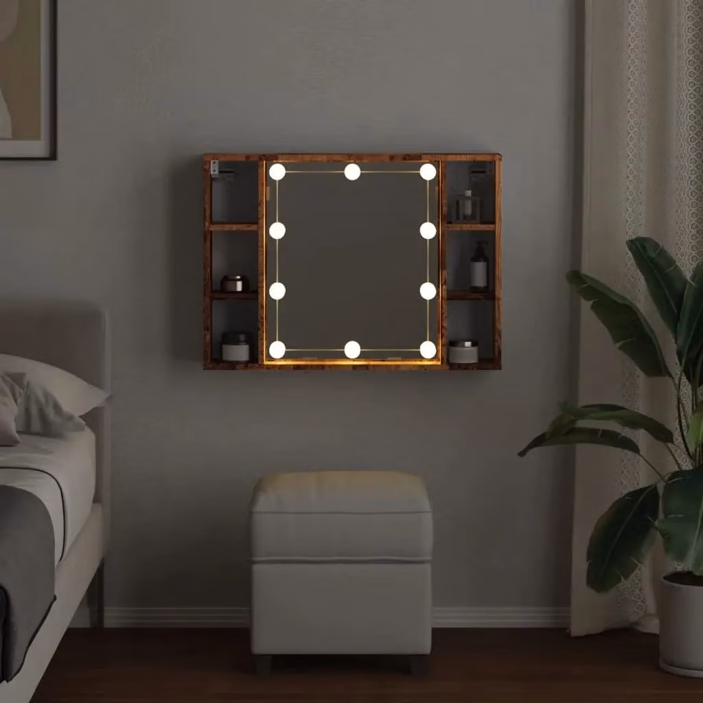 Berkfield Home Mirror Cabinet with LED Lighting in Old Wood Brown, W/D/H: 76 x 15 x 55 cm – 3