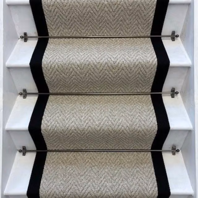 RainbowHome Andes Grey Stair Runner with Black Cotton Border, W: 60 cm, L: 600 cm – 1