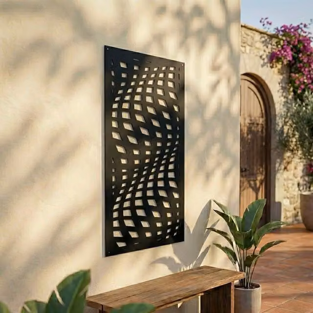 Laser Hut Wave Screen Abstract Metal Wall Art in Black