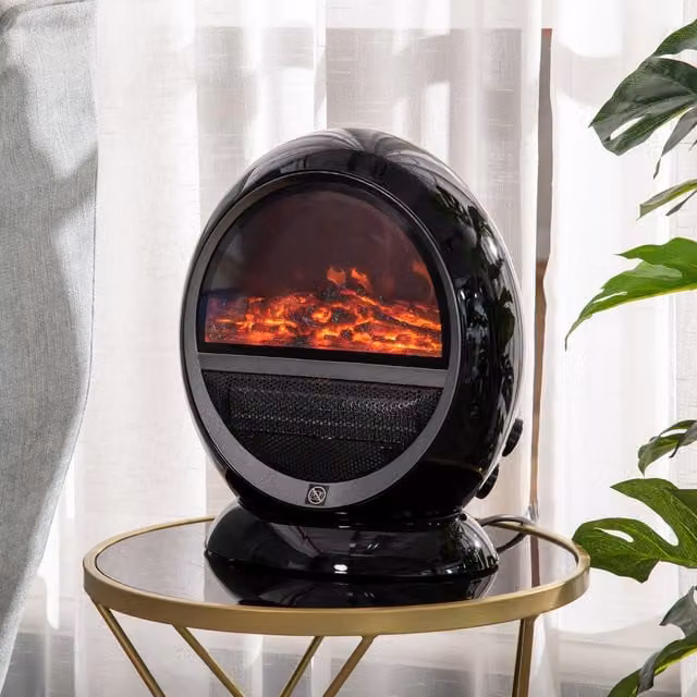 HOMCOM Electric Fireplace Heater with Flame Effect in Black, 1500W
