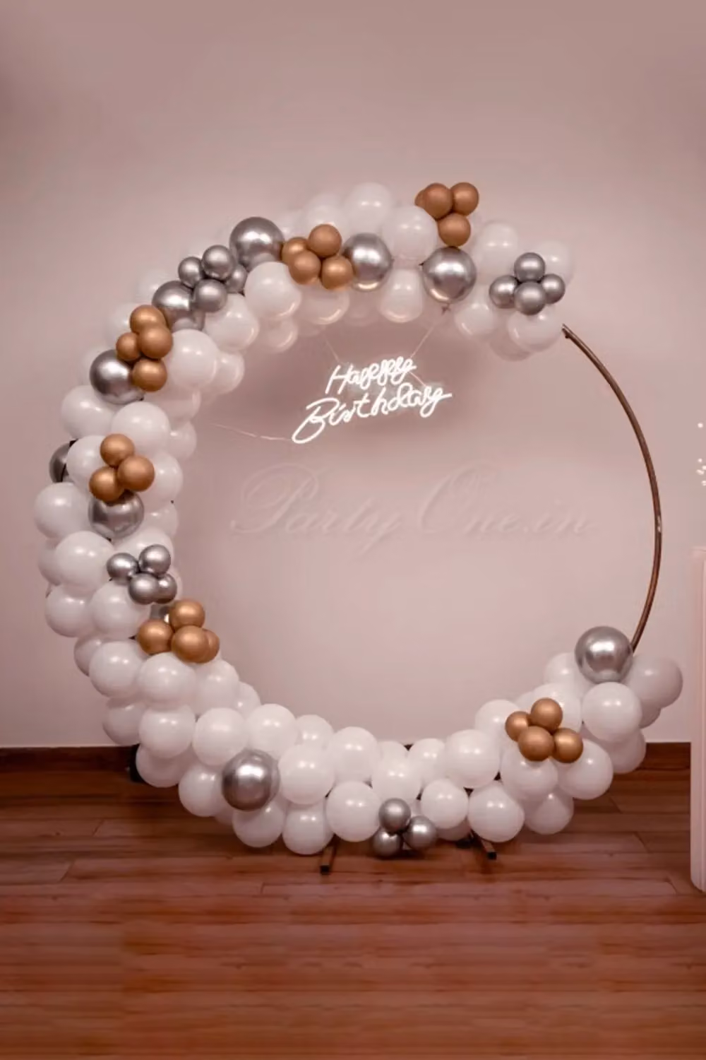 Neel Blue Round Metal Balloon Arch Frame with Floor Base in Gold, Height: 220 cm – 4