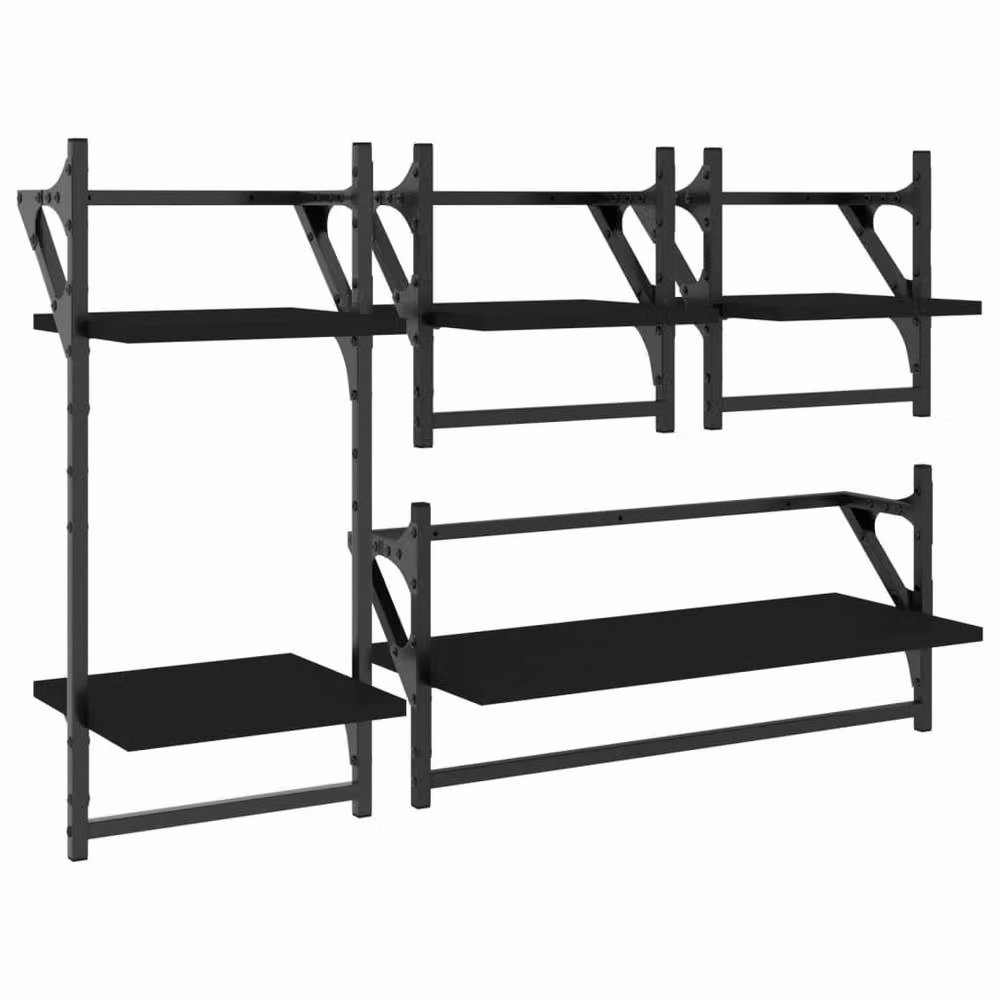 Berkfield Home 4 Piece Black Decorative Wall Mounted Shelf Set with Hanging Rods – 3