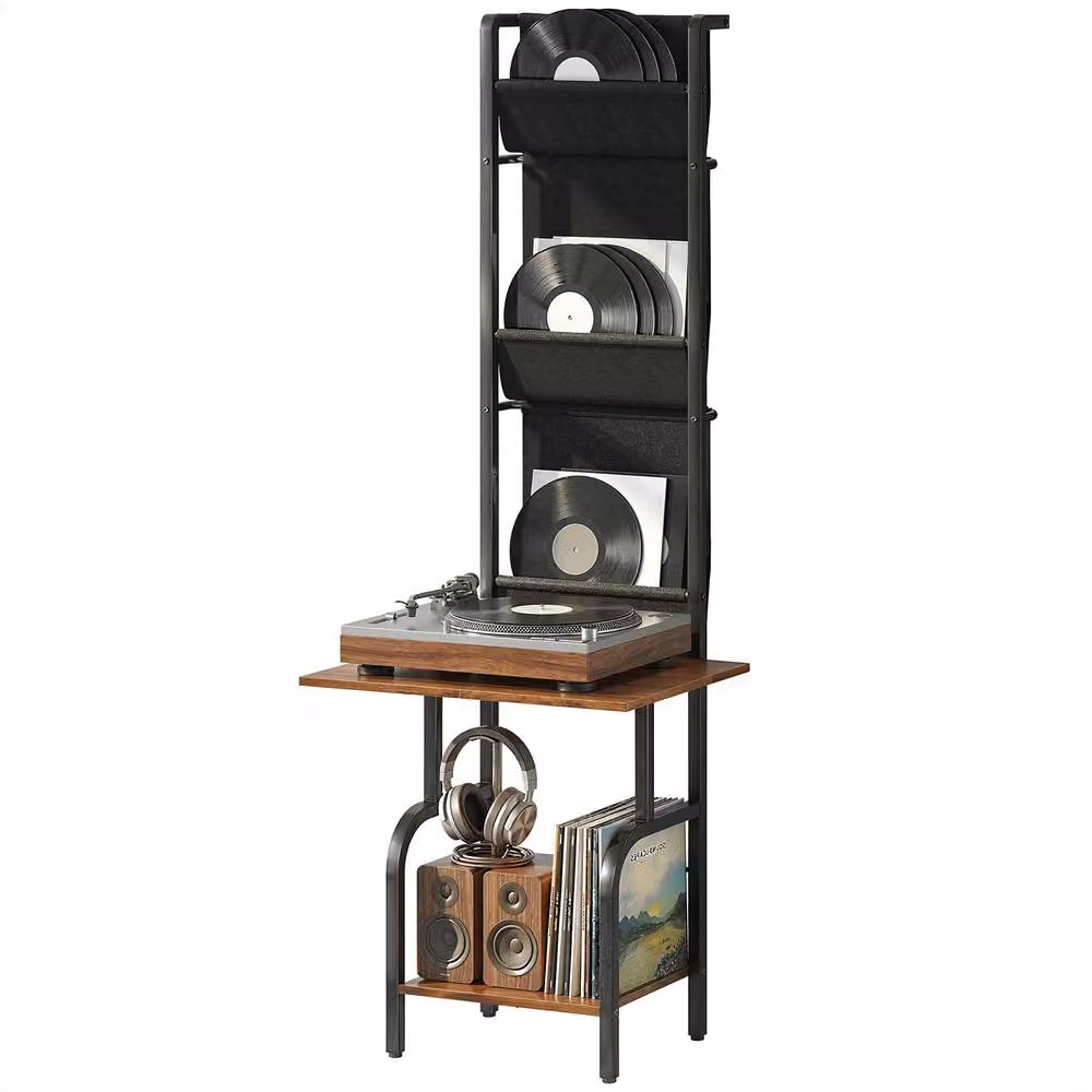STILVORA Industrial Record Player Stand with Media Compartments and Shelves, Black, W/D/H: 76 x 48.5 x 144 cm – 4