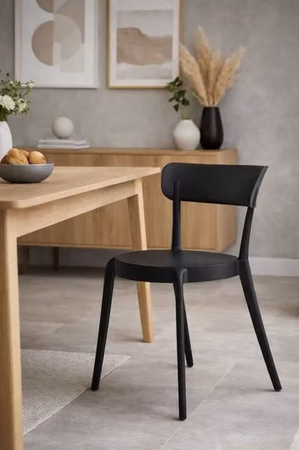 Fusion Living Black Plastic Stackable Bistro Dining Chair