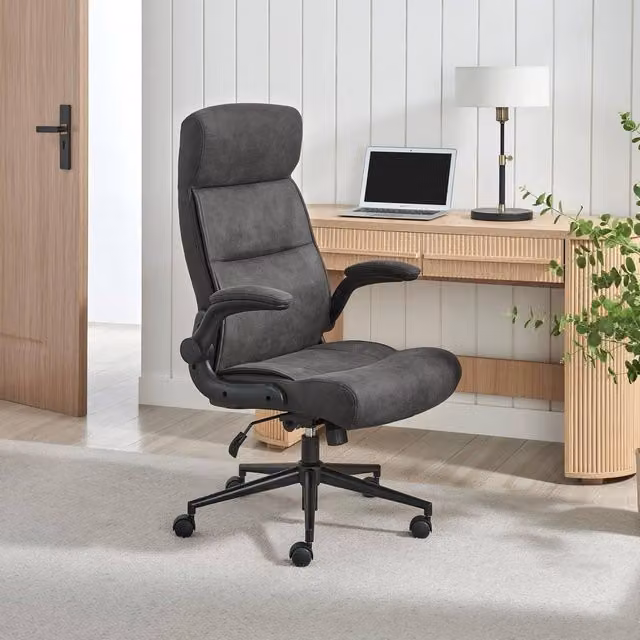 FurnitureboxUK Greer Black Faux Leather Executive Swivel Office Chair with Headrest and Armrests