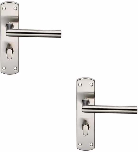 Loops 2-Pack Mitred Lever Bathroom Door Handle with Thumbturn Lock, Brushed Satin Stainless Steel, Silver