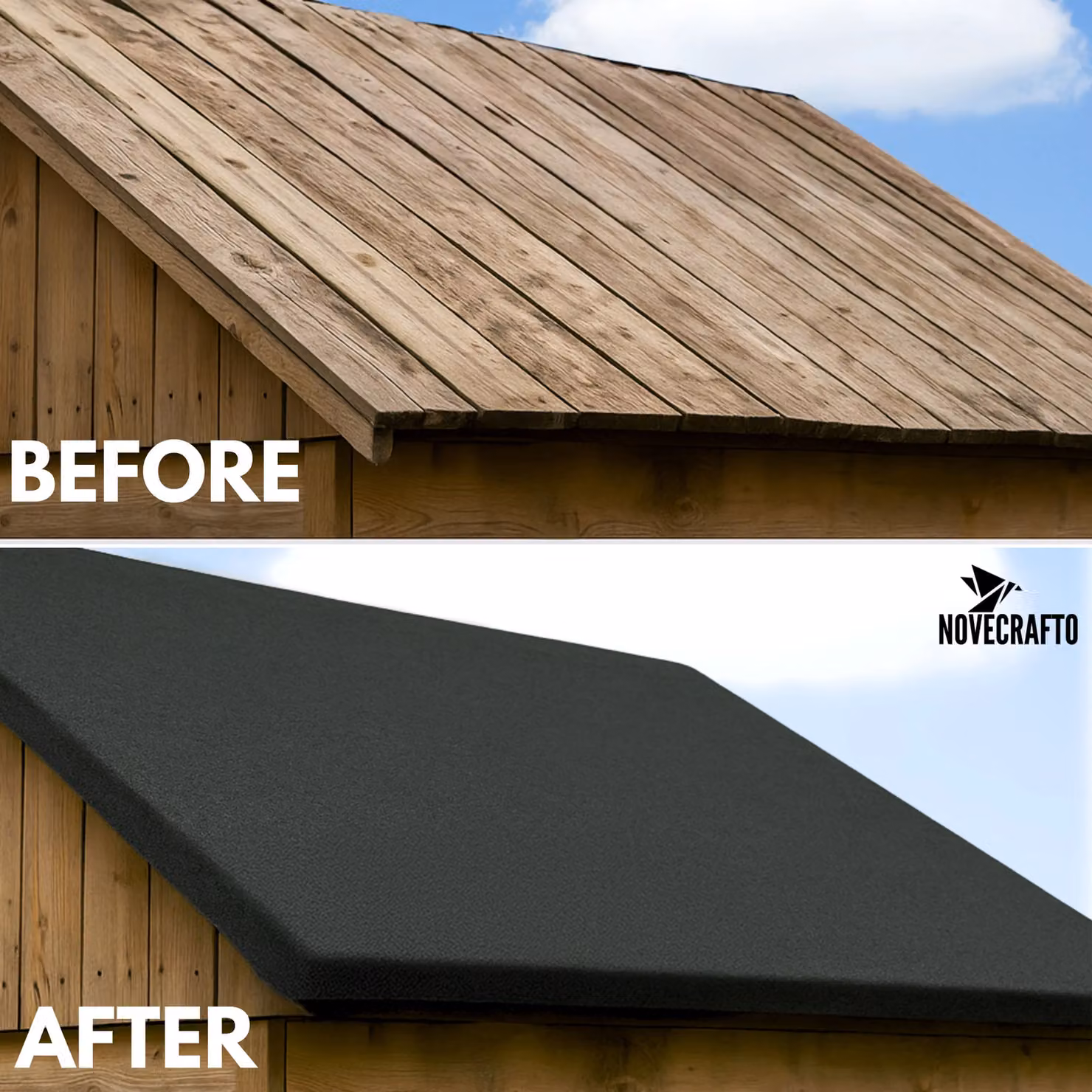 Novecrafto Heavy-Duty Black Polyester Shed Roofing Felt, 2 Rolls (W: 1 m x L: 5 m) – 5