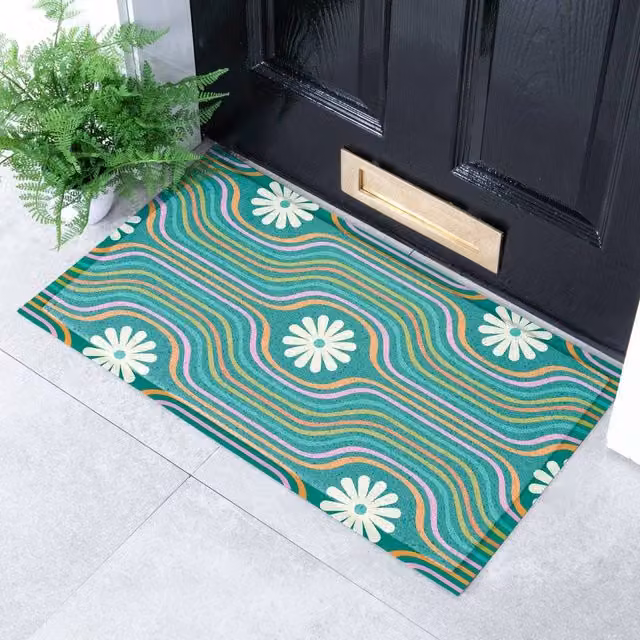 Artsy Mats Elizabeth Olwen Flower Lines Green Indoor/Outdoor Doormat W/D: 70 x 40 cm – 1
